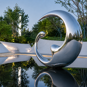 Mirror Polished Stainless Steel Crescent Wave Sculpture Outdoor Garden Water Feature Modern Metal Art Decor For Plaza - Product Image 1
