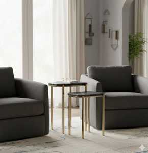 Home Highlight Modern <b>Marble</b> Top Nesting Coffee <b>Tables</b> With Gold Metal Frame For Living Room Furniture - Product Image 1