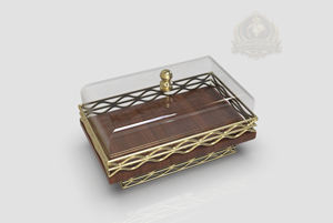 Boîte de présentation de pâtisserie en métal et bois, avec couvercle en forme de dôme pour gâteau, écologique et personnalisée, design Palestine, dorée, pour présentation de desserts - Product Image 6