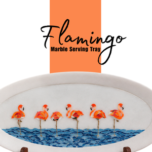 Plateau de service décoratif artisanal géométrique moderne en marbre Pietra Dura avec incrustation de flamants roses - Product Image 1
