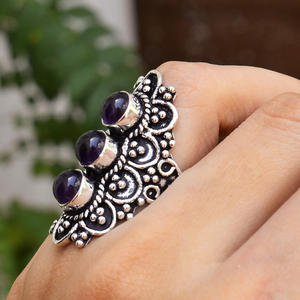Anillo de Amatista en Plata de Ley 925, Anillo Hecho a Mano con Gema de Amatista, Joyería Boho Celestial Natural - Product Image 4