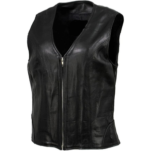 Chaleco de cuero para motocicleta Speed Queen negro para mujer de Samroz Sports con cremallera frontal - Product Image 2