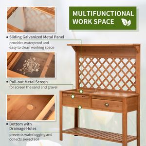 Panca da Giardino in Legno per Esterni con Ganci per Cassetti in Metallo, Ripiano Portaoggetti e Schienale a Griglia per Uso in Centri Commerciali o Parchi - Product Image 6