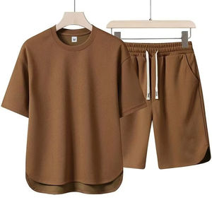 Ensemble T-shirts et shorts respirants 100 % coton à col rond pour homme, grande taille, motif uni imprimé, fabriqué au Pakistan - Product Image 3