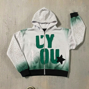 Sweat à capuche unisexe de haute qualité, épais, vintage, avec broderie et patchs, fermeture éclair et strass, pour l'hiver - Product Image 5