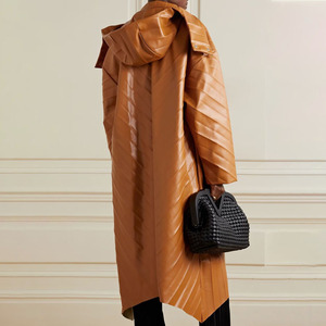 High Quality Women's Genuine Leather Asymmetric <b>Maxi</b> Trench <b>Coat</b> Shirt Collar Button Front Autumn Style Women's Long Trench <b>Coat</b> - Product Image 2