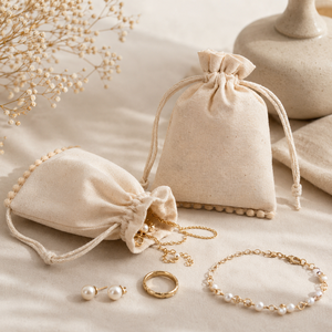 Bolsas de Regalo Personalizadas con Logotipo, Bolsas de Embalaje Promocionales de Algodón Hechas a Mano en India para Pulseras y Collares de Lujo - Product Image 6