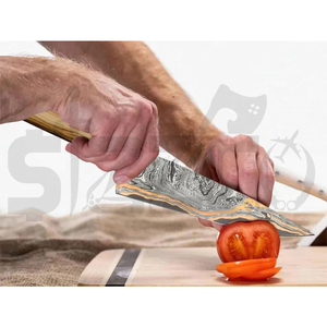 OEM Custom Copper Damascus Steel Razor Sharp Blade Knife Handmade <b>BBQ</b> Meat Carving Chef Knife Olive Wood Handle Ideal Gift - Product Image 2