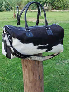 Sac de voyage rustique en cuir véritable avec poils de vache, fermeture éclair tendance, portable, vintage LHDB-0076 - Product Image 4