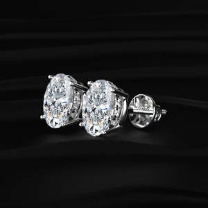 ต่างหูมอสซาไนต์ทรงรี 4 กะรัต ไร้สี VVS ทอง 14K 2 กะรัต แบบโซลิแทร์ ขอบเพชรซ่อน ตัวล็อคแบบเกลียว ทำด้วยมือ สำหรับเจ้าสาว งานแต่งงาน - Product Image 3