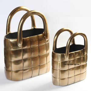 Nordic Ins <b>Handbag</b> Looking Aluminum Metal <b>Gold</b> Antique Finish Flower Ware Arrangement Model Room Decoration Flower Vase - Product Image 1