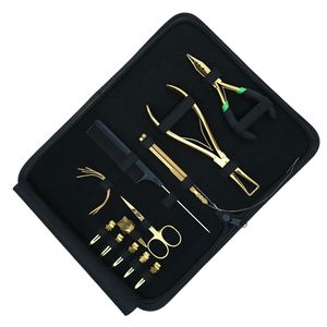 Kit d'outils pour extensions capillaires en acier inoxydable : micro-perles, pince à sertir 3 trous, outil de démontage, crochet, fil, peigne, pinces, aiguille à doigt - Product Image 1