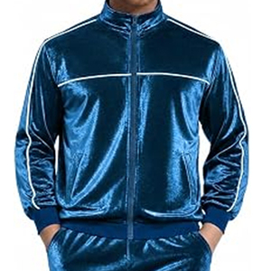 Men's Winter <b>Velour</b> <b>Tracksuit</b> Color Block Lapel Casual Full Zip Sports Sets Relaxed Fit Thick Comfy Classic Sweatsuit - Product Image 4