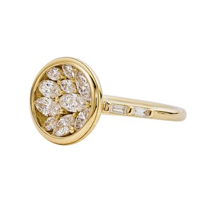 High-Quality Lab Created <b>Diamond</b> IGI Certified Elegant Cluster Engagement <b>Ring</b> with Marquise <b>Diamond</b> Petals in 14K Yellow Gold - Product Image 3