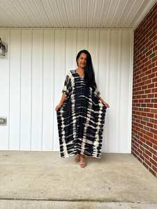 Caftán N 37 Negro Gris Tie Dye para Mujer, Ropa de Playa, Resort, Vacaciones y Descanso - Product Image 4