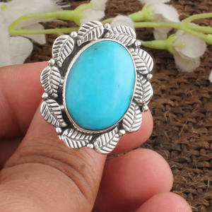 Bague en argent sterling 925 avec feuille de turquoise naturelle et branche d'arbre, bijou de mariage classique, pierre bleue authentique pour femme - Product Image 1