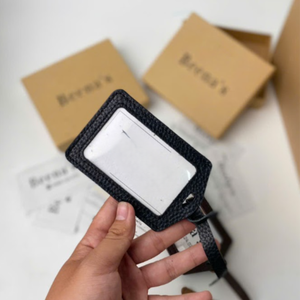 Etiqueta de Equipaje de Cuero Genuino Negro de Lujo con Logotipo Personalizado, Patrón Sólido, Porta Tarjetas de Identificación para Bolsa de Viaje, Regalo - Product Image 5