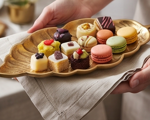 Plateau de service en feuille d'or, métal poli, motif végétal décoratif, fait main, pour la maison, les mariages, les événements et les restaurants - Product Image 3