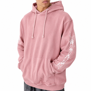 Sudadera con capucha extragrande para hombre, rosa lavado, con gráfico en la manga, de algodón grueso, estilo streetwear - Product Image 1