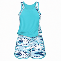 Dames 2-delige tankini badmode set effen blauwe top palmprint short snel drogend spandex polyester regular fit Pakistaanse leverancier