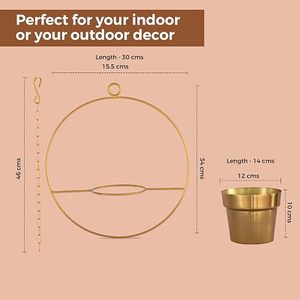 Pot suspendu circulaire en métal plaqué or pour plantes vertes, design moderne et minimaliste - Product Image 2