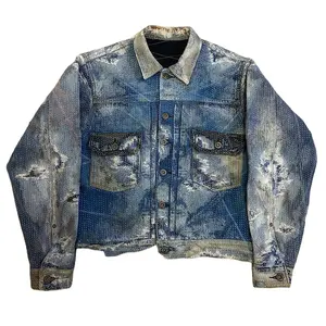 DIZNEW custom men fashion denim jacket for men high quality jean work jacket oem casual streetwear cotton distressed jacket