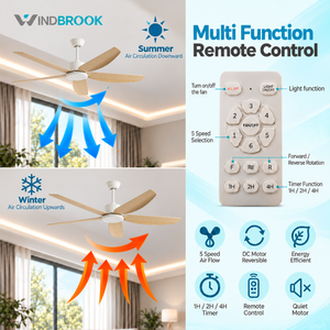 Ventilador de techo WINDBROOK de 56 pulgadas con luz, motor de CC, control remoto, 5 velocidades, reversible y silencioso - Product Image 4
