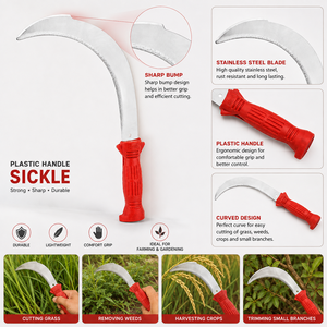 Faucille agricole durable en acier inoxydable avec poignée en plastique confortable pour la coupe des mauvaises herbes, la récolte des cultures, le jardinage et l'agriculture - Product Image 4