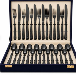 Ensemble de couverts de luxe modernes noirs gravés personnalisés en acier inoxydable – Vente directe fournisseur - Product Image 4