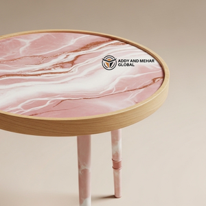 Pink Marble Design Round Wooden <b>Stool</b> – Handcrafted Modern Decorative Accent <b>Stool</b> - Product Image 2