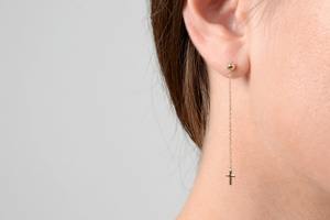 Pendientes de Cadena de Oro Amarillo Sólido 9K 10K 14K 18K, Pendientes Delicados de Cadena de Cable, Joyería Minimalista para Mujer - Product Image 5