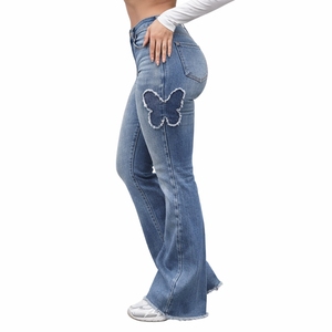 Women High Waist Patchwork Flare Jeans Premium <b>Denim</b> High Waist Flare Fit OEM Service Comfort <b>Stretch</b> <b>Denim</b> Jeans For Women - Product Image 3