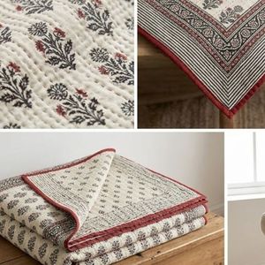 Wholesale Cotton Sanganer Kantha Queen Size <b>Throws</b> Hand Block Printed <b>Large</b> Width Handmade Indian Quilt Traditional Home - Product Image 6