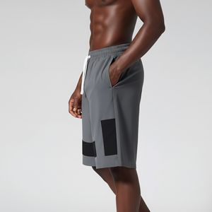 Shorts pour hommes en coton 100% OEM/ODM, 2 tons, haute qualité, grande taille, shorts de course, taille élastique, respirant, style hip hop - Product Image 3