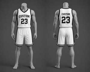 Ensemble de maillot et short de basket-ball personnalisé blanc et noir, tenue de sport d'équipe professionnelle respirante, kit de match personnalisé - Product Image 1