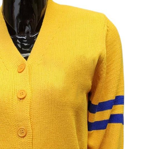 Sigma Gold Women's Acrylic Knitted V-Neck Solid <b>Cardigan</b> <b>Sweater</b> Breathable Blue Trims Button Closure Sororities Fraternities - Product Image 4