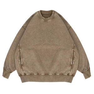 เสื้อสเวตเชิ้ตทรงโอเวอร์ไซส์ ยูนิเซ็กส์ คอโอ ทรงปกติ ผ้าฟอกสี ยับยาก มีกระเป๋าคู่ สไตล์สตรีทแวร์ สีพื้น ผ้าถัก 100% คอตตอน ใส่สบาย - Product Image 1
