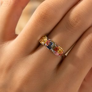 Bague de luxe multi-saphirs sertis à griffes, plaquée rhodium, en argent sterling 925 pour femmes et enfants - Product Image 3