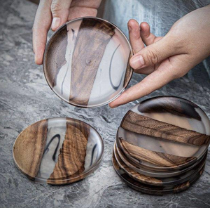 Handmade Wooden Coaster Set With Blue Resin Inlay Square Shape Home Decoration - Product Image 6