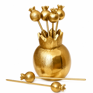 Set de Palillos para Aperitivos con Diseño de Granada Dorada |   Soporte Decorativo de Metal para Palillos de Frutas - Product Image 4