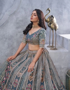 KV Women's Embellished <b>Embroidered</b> Semi Stitched Designer Lehenga Choli (Grey) - Product Image 3