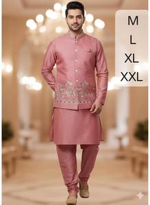 Ensemble Kurta Pyjama Homme de Qualité Supérieure, Manches Longues, Couleur Unie, Tenue Ethnique Indienne pour Mariage et Cérémonies, Disponible dans le Monde Entier - Product Image 4