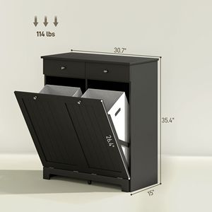Moderno Mobile Portabiancheria Nero per Bagno e Cucina, Ecologico, con 2 Cestelli Ribaltabili e 2 Cassetti - Product Image 3