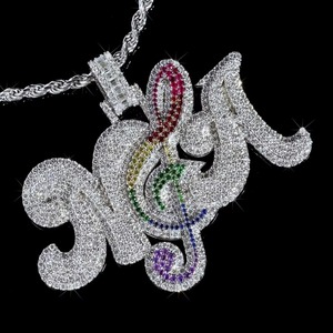 Iced Out Moissanite <b>Initial</b> Letter <b>Pendant</b> With Rainbow Accents 925 <b>Silver</b> Rhodium Plated Hip Hop Style Jewelry Gifts For Him - Product Image 5