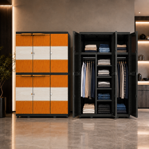 Naiba Mega <b>Portable</b> Plastic Cabinet/<b>Wardrobe</b> with Ebony Wood Style Hinged Doors & Hanger for Clothing & Bedroom Storage - Product Image 1