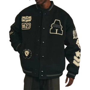 Chaqueta Bomber Varsity de Alta Calidad con Forro de Felpa, Botones a Presión, Parche Personalizado, Bordado Chenille, Cuello Alto, Estilo Casual de Verano - Product Image 3