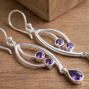 Handmade Peace Amethyst Dangle <b>Earrings</b> Sterling Silver Purple Gemstone Jewelry for Wedding Engagement Trendy Style Wholesale - Product Image 4