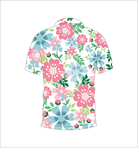 เสื้อโปโลลายดอกไม้สีชมพูสีฟ้า ลายดอกกุหลาบหลากสี แขนสั้น ลำลองสำหรับฤดูร้อน มุมมองด้านหน้าด้านหลัง - Product Image 6