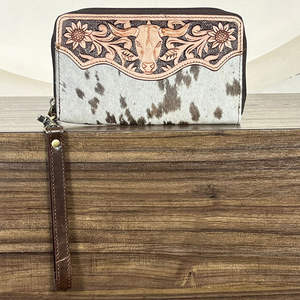 Cartera de Cuero Vacuno Genuino Hecha a Mano, Diseño Floral con Cierre de Cremallera, Elegante y Moderna para Mujer - Product Image 5