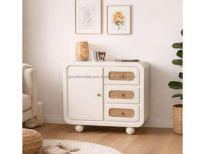 Gabinete de Almacenamiento Moderno de Madera Maciza con 4 Cajones de Ratán, Diseño Minimalista para Uso en Almacenes - Product Image 2